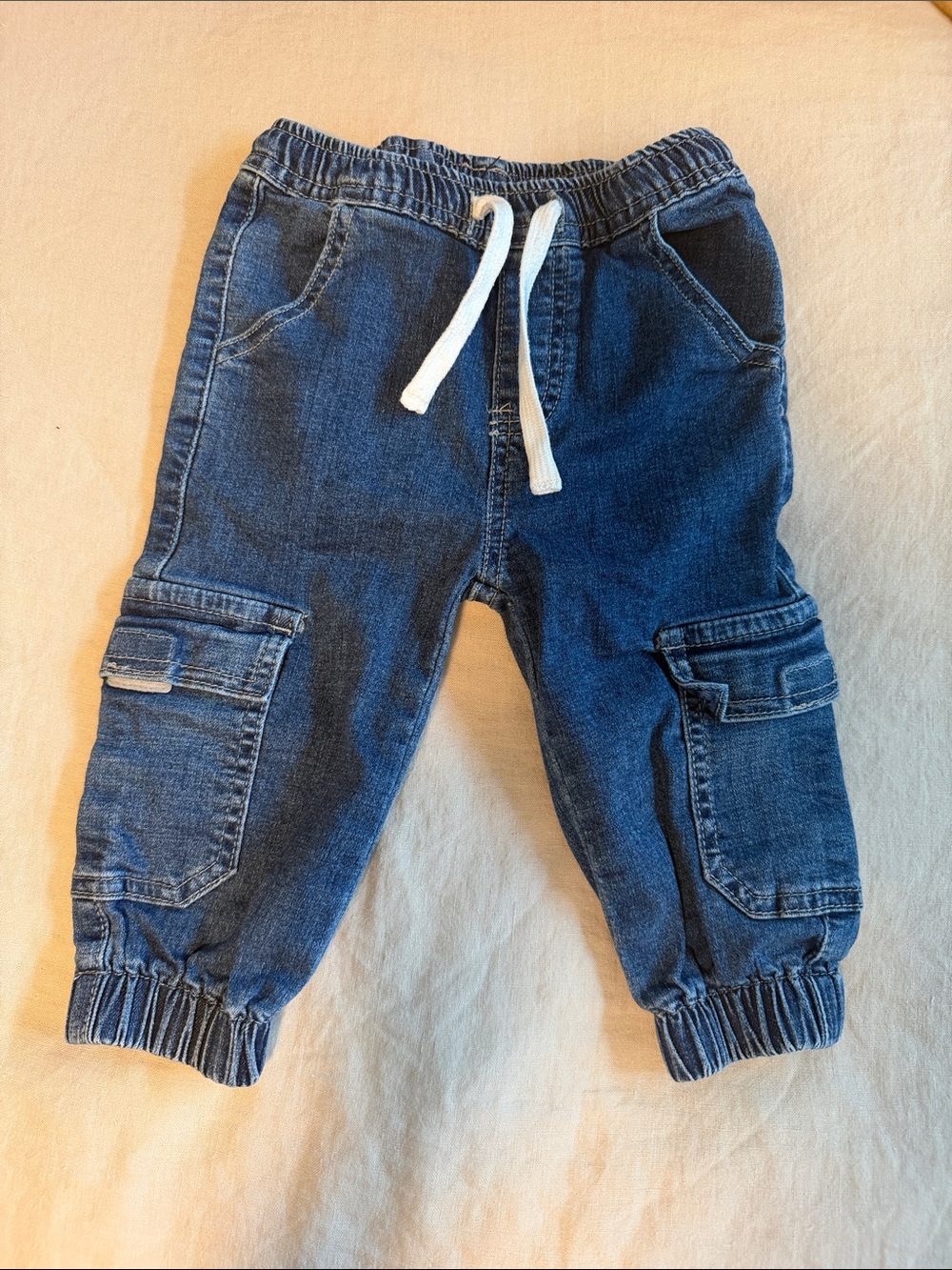 Little Bipsy Denim Cargo Jogger Pants with Drawstring